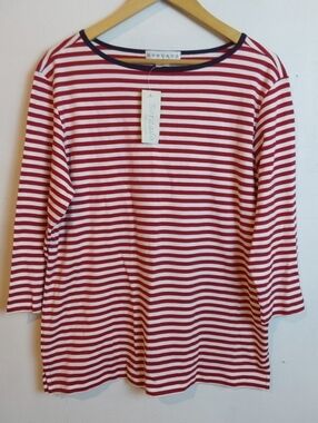 Bordado| Red White Blue Striped Top Nautical Coastal Patriotic Pima Cotton Sz.XL
